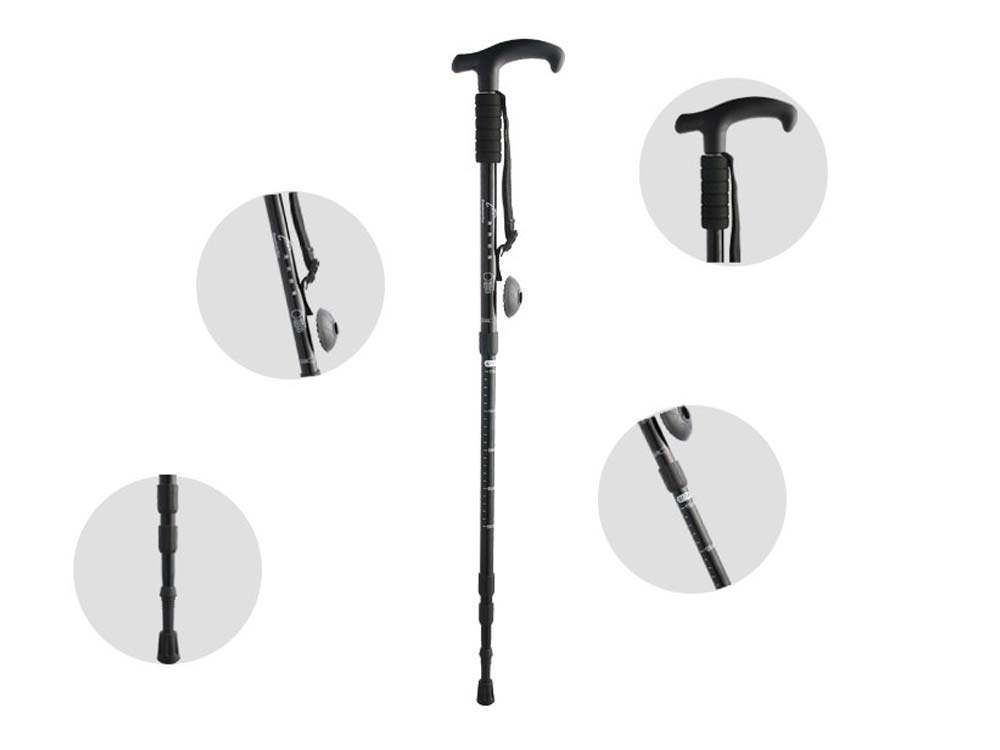 Trekking Poles T type Four-mast collapsible aluminum alloy black